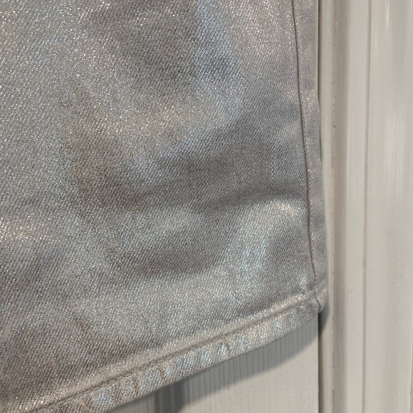 NWT Old Navy Size 6 Silver Shine Metallic Zip Stretch Denim A Line Mini Skirt - Picture 5 of 12
